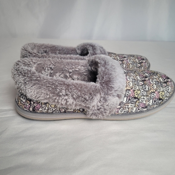 Bobs By Skechers Too Cozy Snuggle Cat Print Slippers Hard Bottom Faux Fur 9.5 - Picture 4 of 9